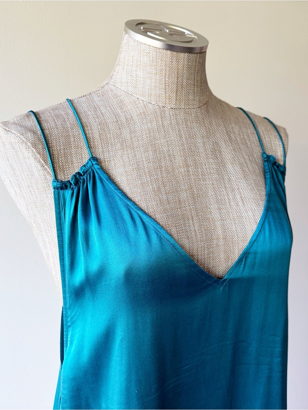 Calypso St. Barth Long Teal Silk Dress with Double Spaghetti Straps - Picture 7 of 13